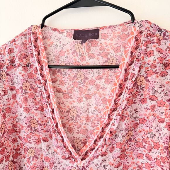 100% Silk Blouse Sheer Beaded Fairy Boho Hippie Romantic Delicate Festival L - Picture 4 of 11